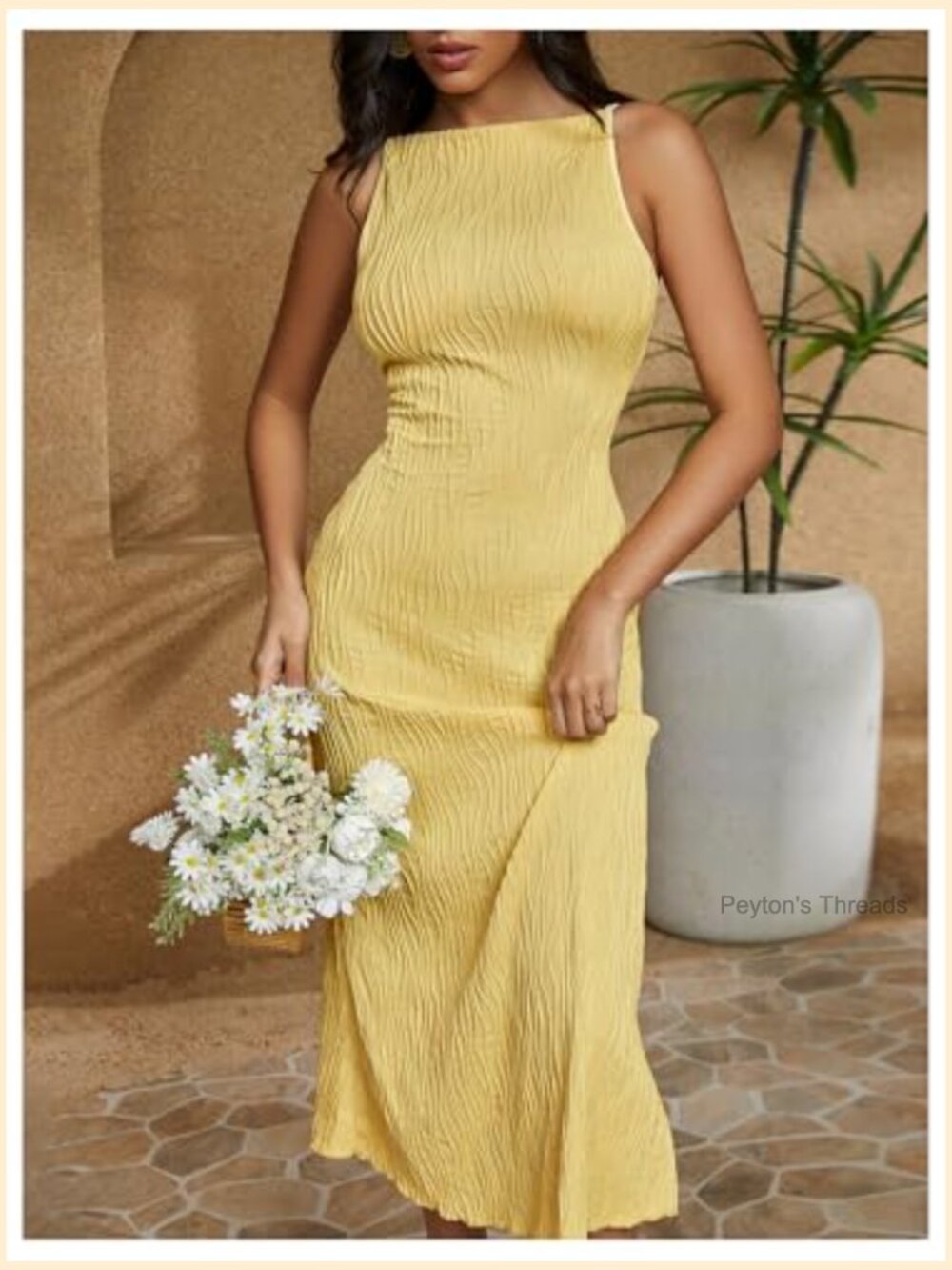 Sleeveless Mock Neck Ribbed Knit Bodycon Midi Cami Dress - Picture 3 of 5